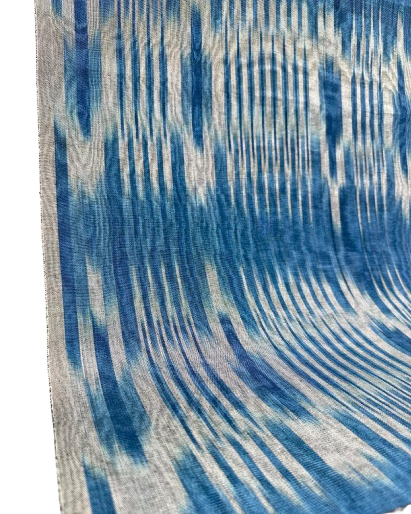 Ikat Silver Blue Striped Silk Home Textile Interior Fabrics Moire, Watermark Pattern.