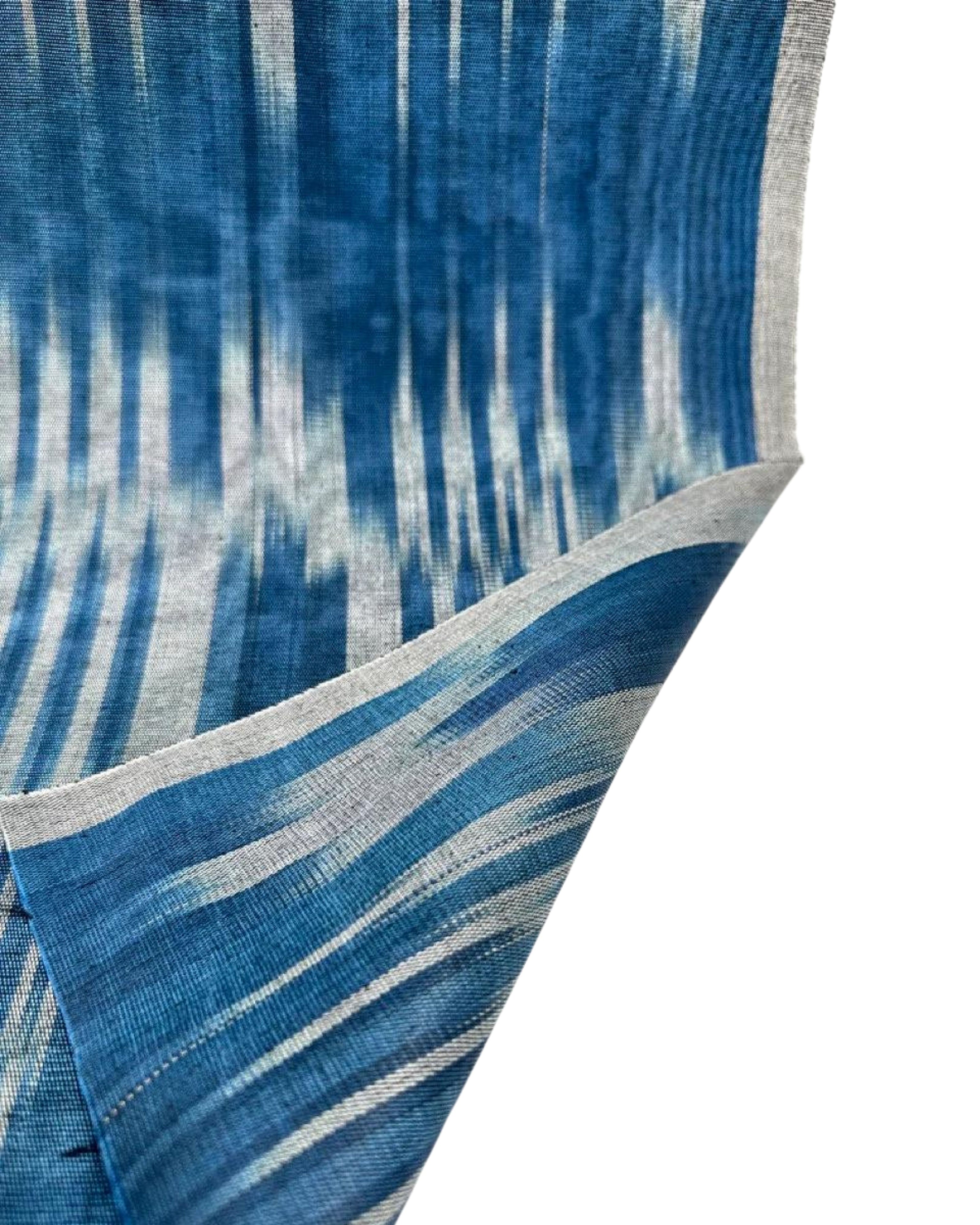 Ikat Silver Blue Striped Silk Home Textile Interior Fabrics Moire, Watermark Pattern.