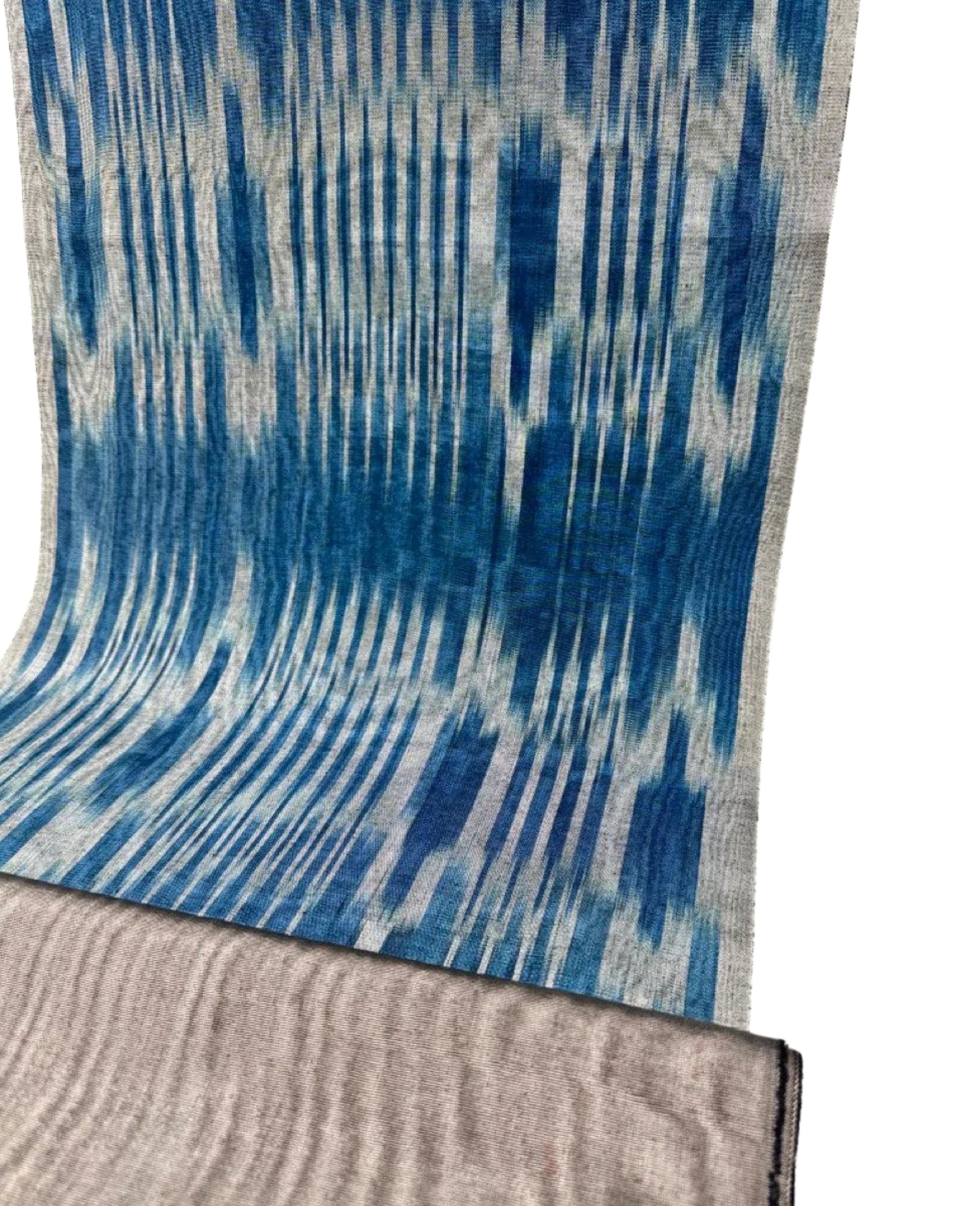 Ikat Silver Blue Striped Silk Home Textile Interior Fabrics Moire, Watermark Pattern.