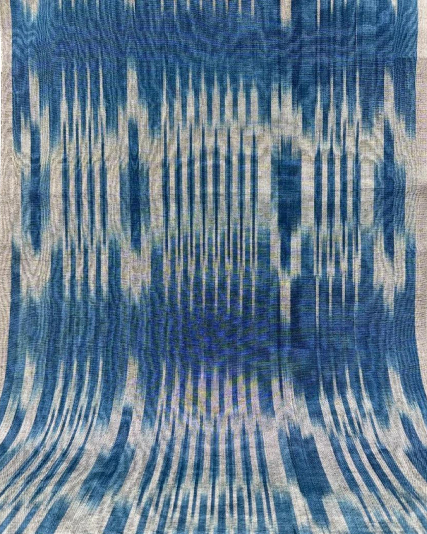 Ikat Silver Blue Striped Silk Home Textile Interior Fabrics Moire, Watermark Pattern.