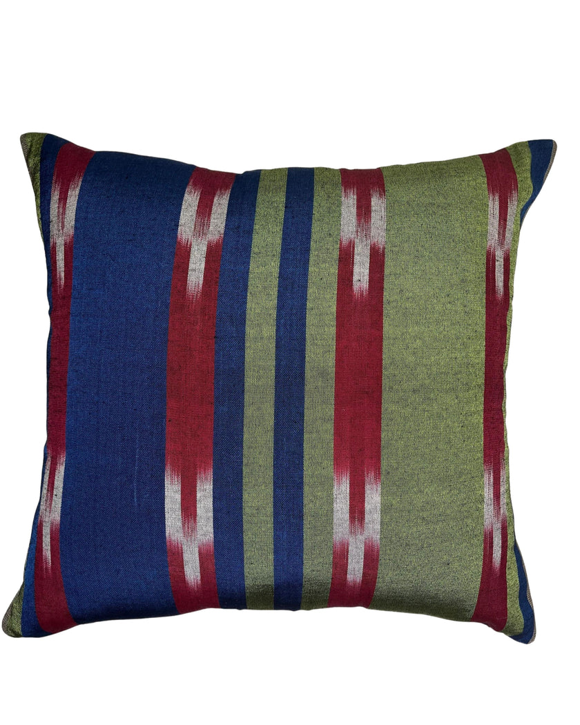 Blue Green Ikat Striped Silk Home Textile Interior Fabrics Moire.