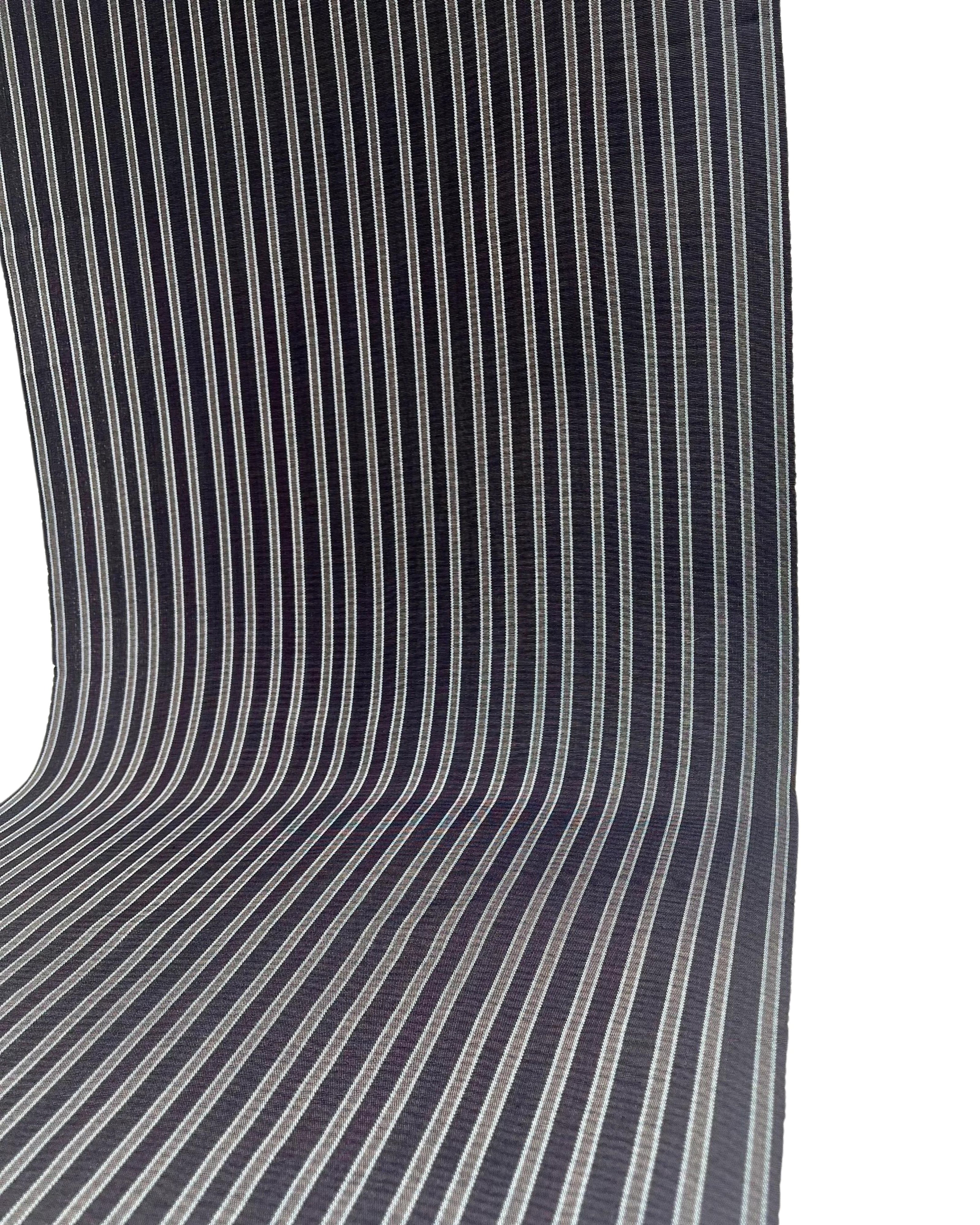 Navy Silver Stripes Silk Moire Home Textile Interior Fabrics Watermark Pattern.
