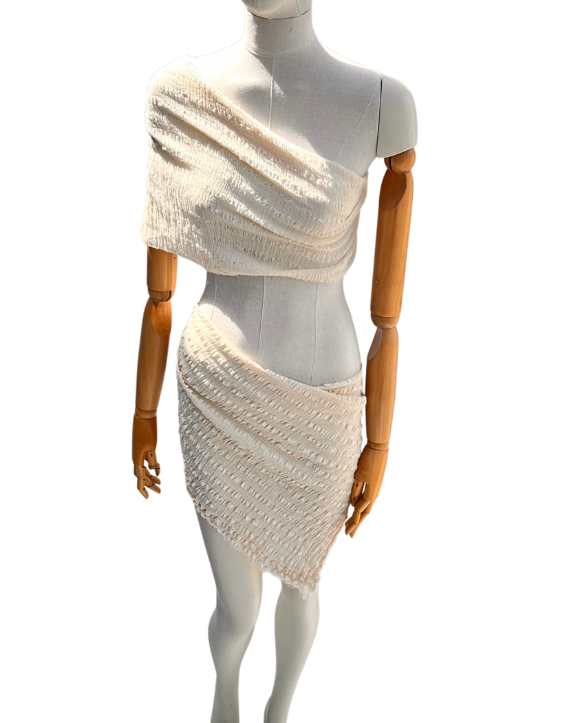Undyed Textured Cotton Crinkle Fabric Gauze, Sheer & Stretchy.