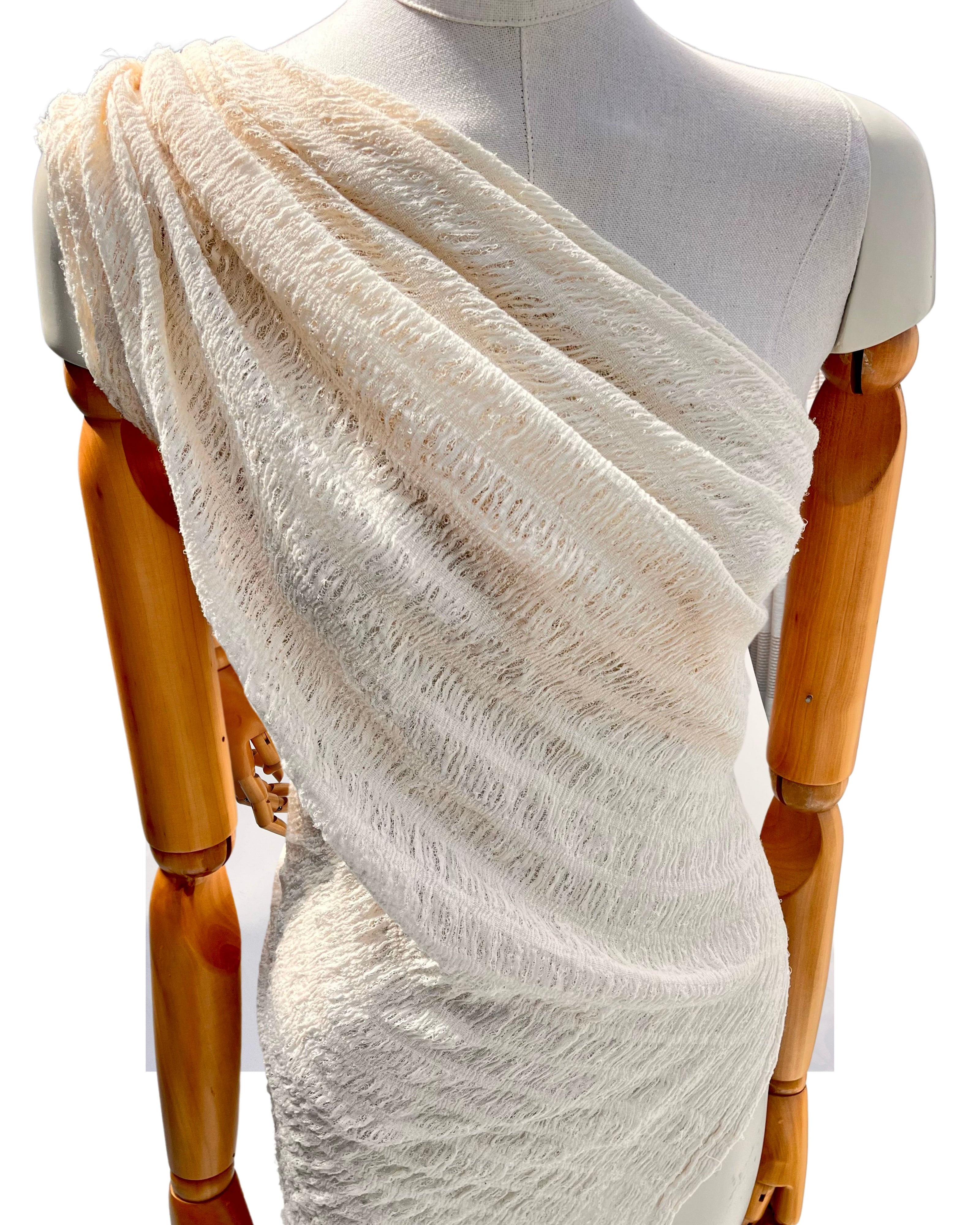 Undyed Textured Cotton Crinkle Fabric Gauze, Sheer & Stretchy.