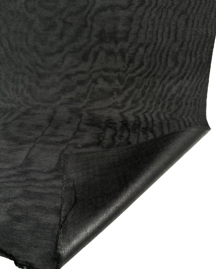 Black Silk Fabric, Moire Silk Fabric, Silk By The Yard. Watermark Pattern.