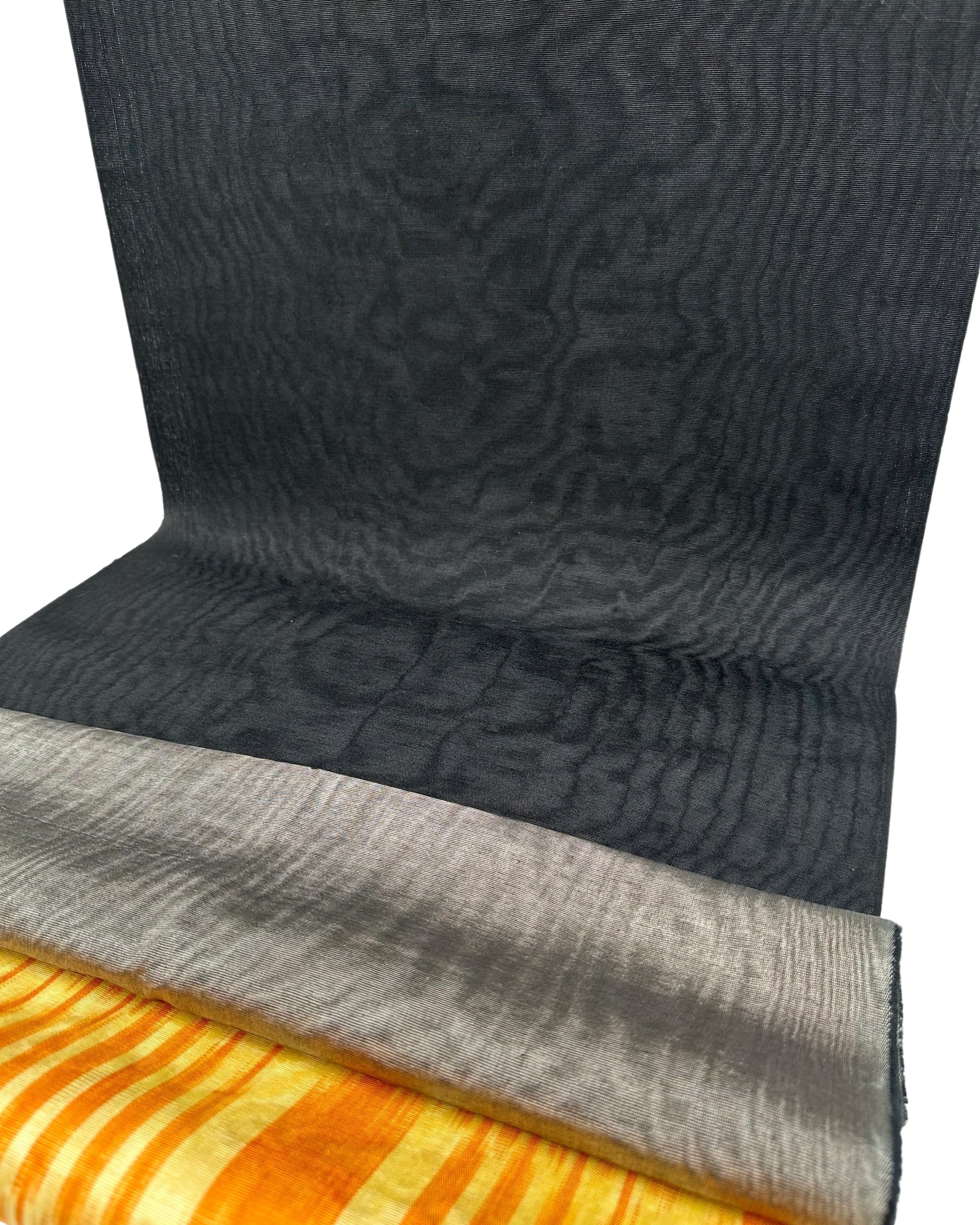 Black Silk Fabric, Moire Silk Fabric, Silk By The Yard. Watermark Pattern.