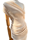Neutral Stretchy Crinkle Cotton Fabric, Textured Surface, Off White Handwoven.