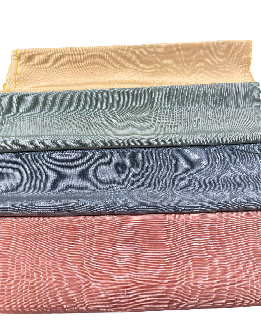 Yellow Silk Fabric, Moire Silk Fabric, Silk By The Yard. Watermark Pattern.