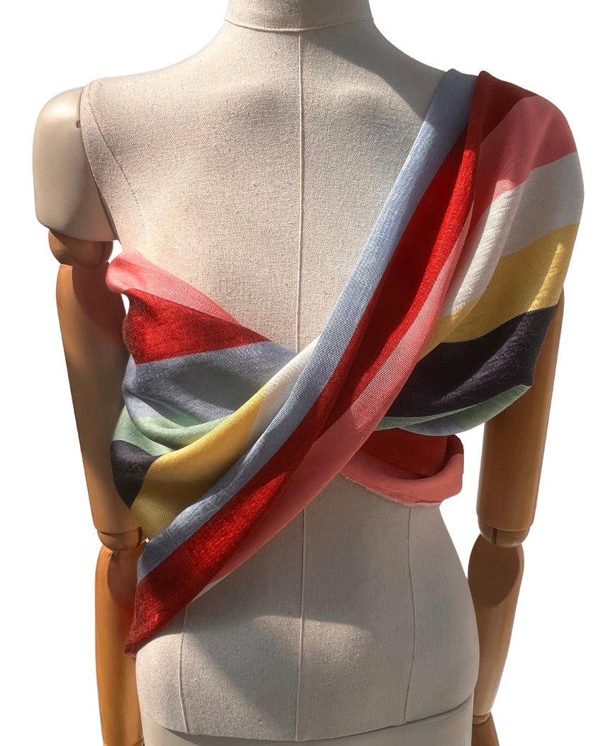 Rainbow Striped Colour Silk Moire Home Textile Interior Fabrics, Watermark Pattern.