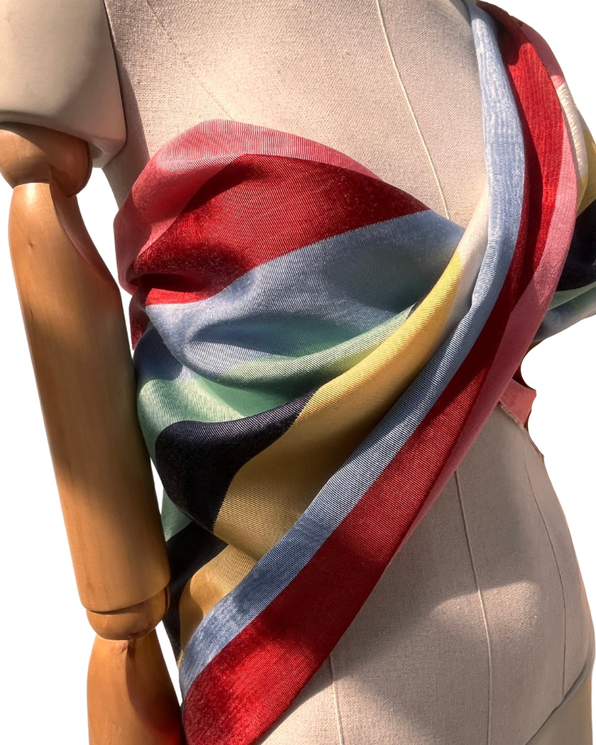 Rainbow Striped Colour Silk Moire Home Textile Interior Fabrics, Watermark Pattern.