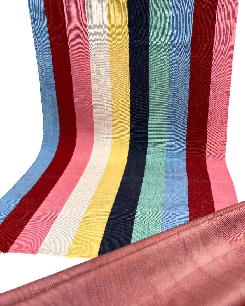 Rainbow Striped Colour Silk Moire Home Textile Interior Fabrics, Watermark Pattern.