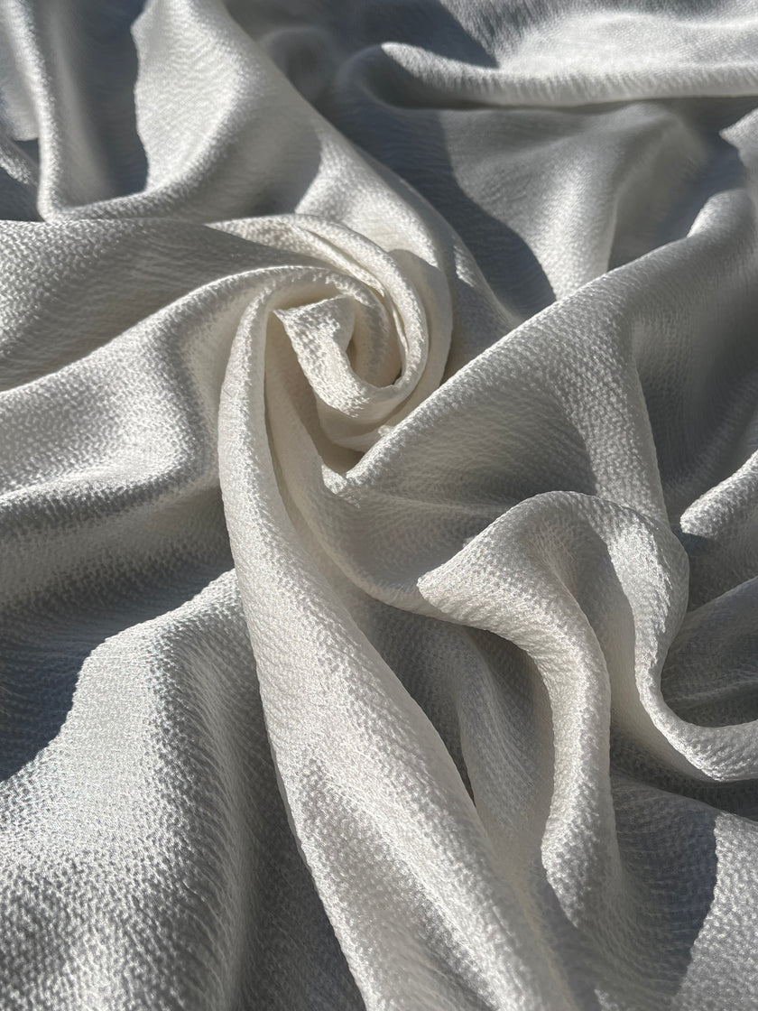 White Crinkle Effect Satin Pure Silk.