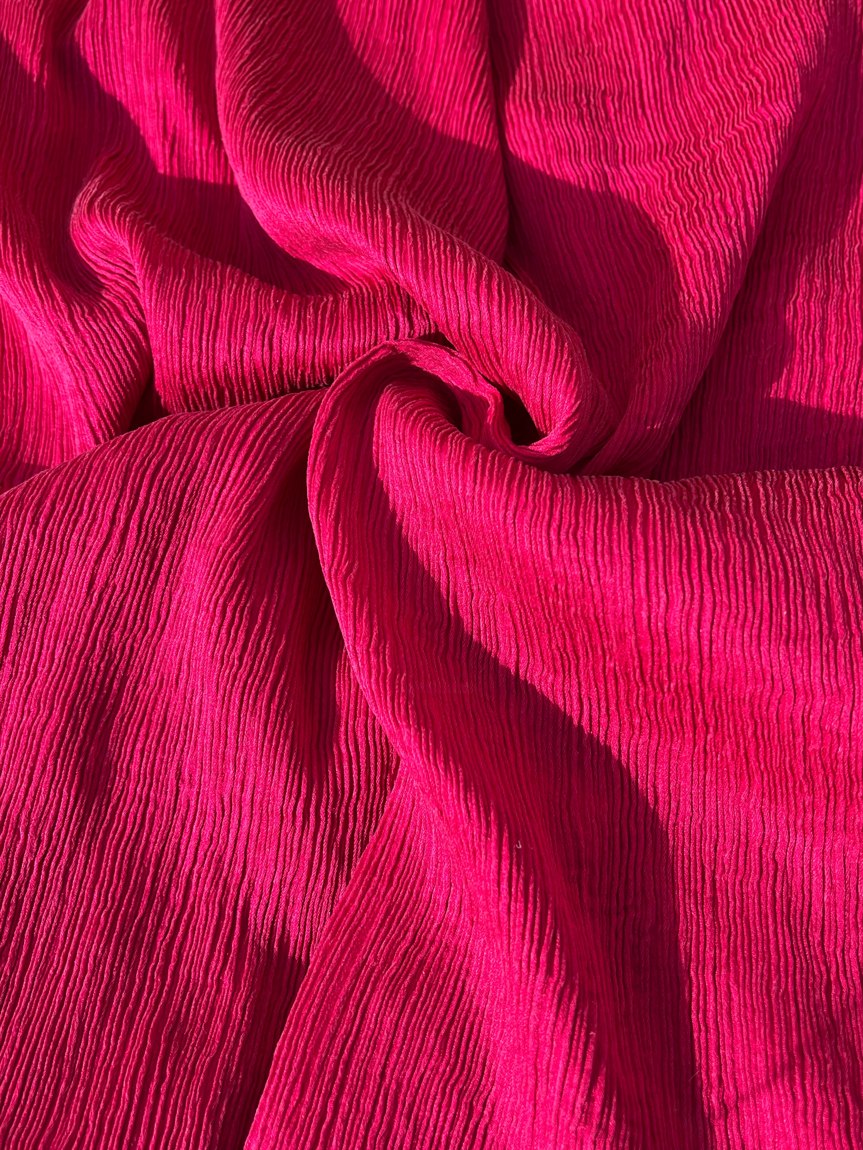 Fuchsia Pink Silk By The Yard, Natural Silk, Mulberry Silk, Crinkle Silk.