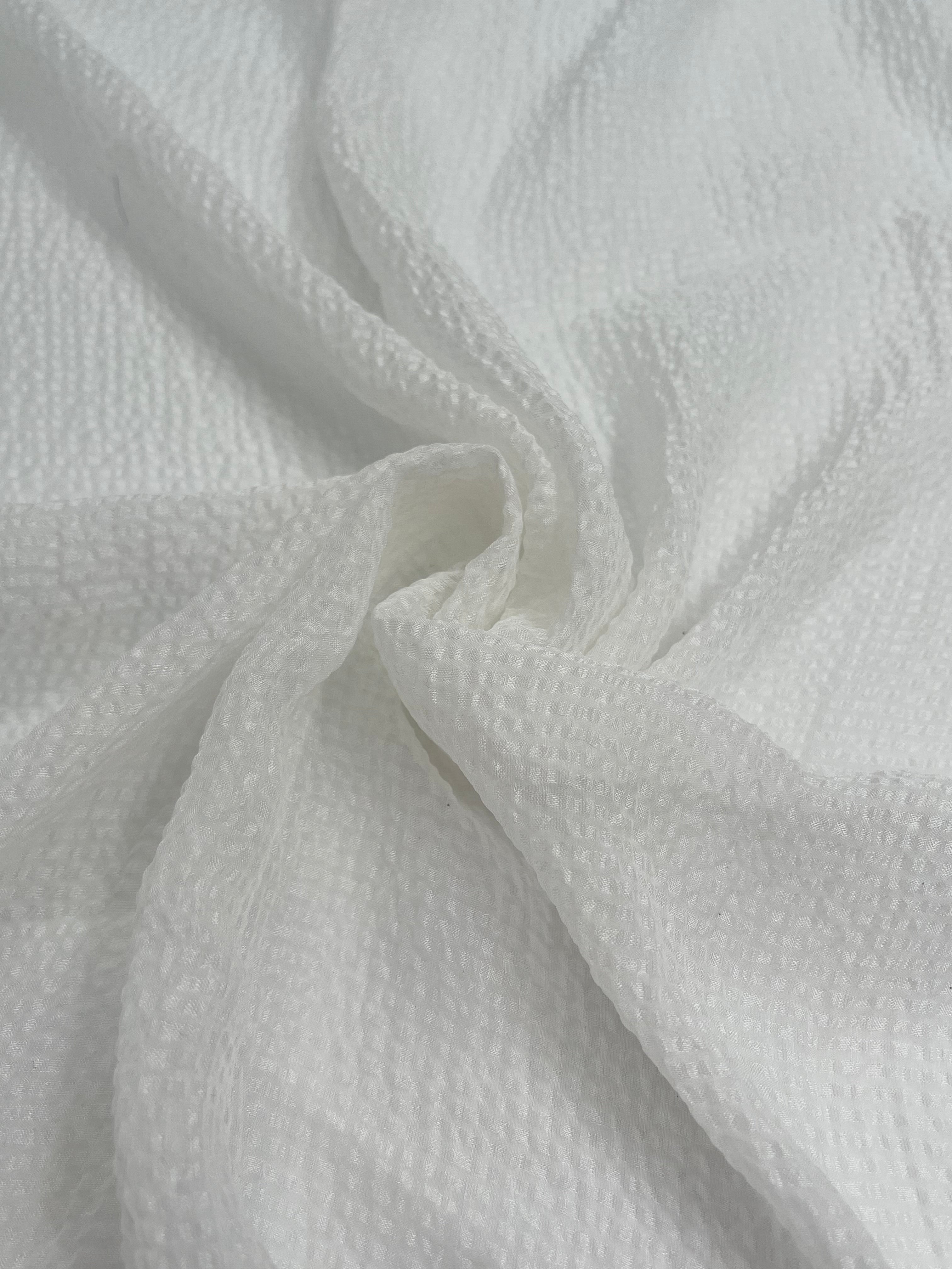 Transparent White Crinkle Effect Satin Pure Silk.