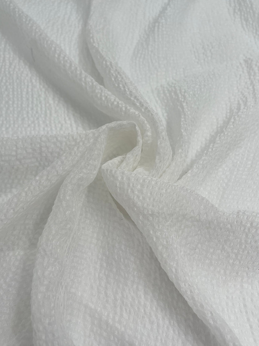Transparent White Crinkle Effect Satin Pure Silk.