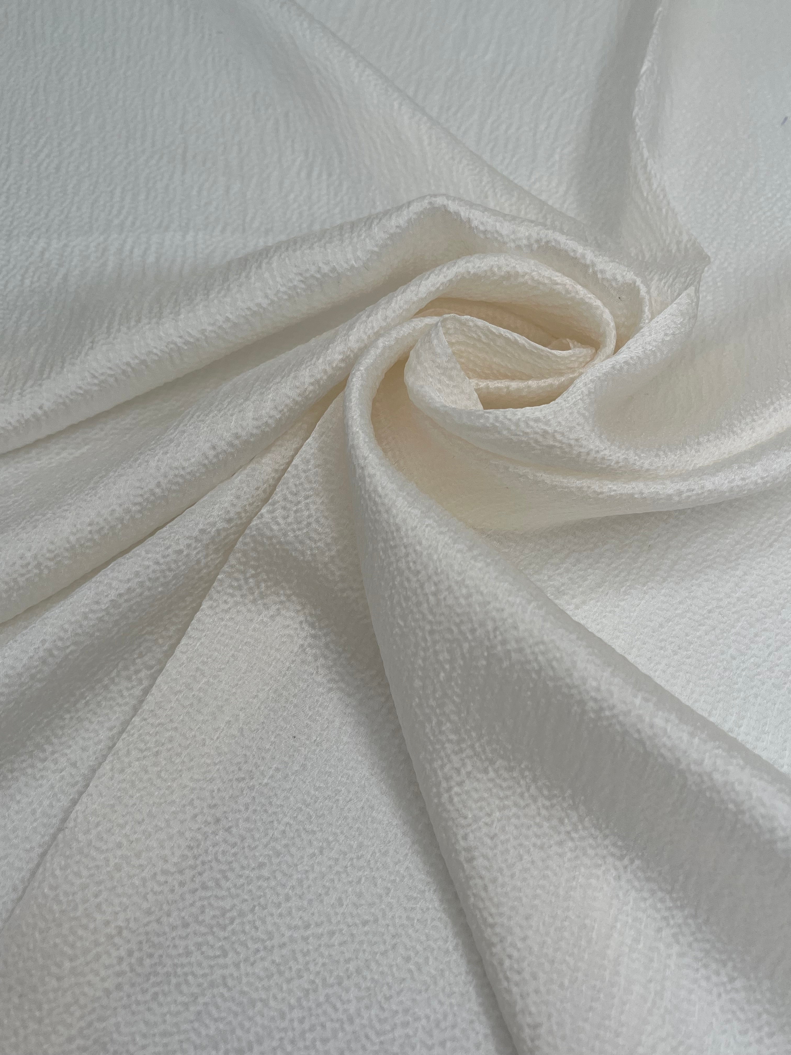 White Crinkle Effect Satin Pure Silk.