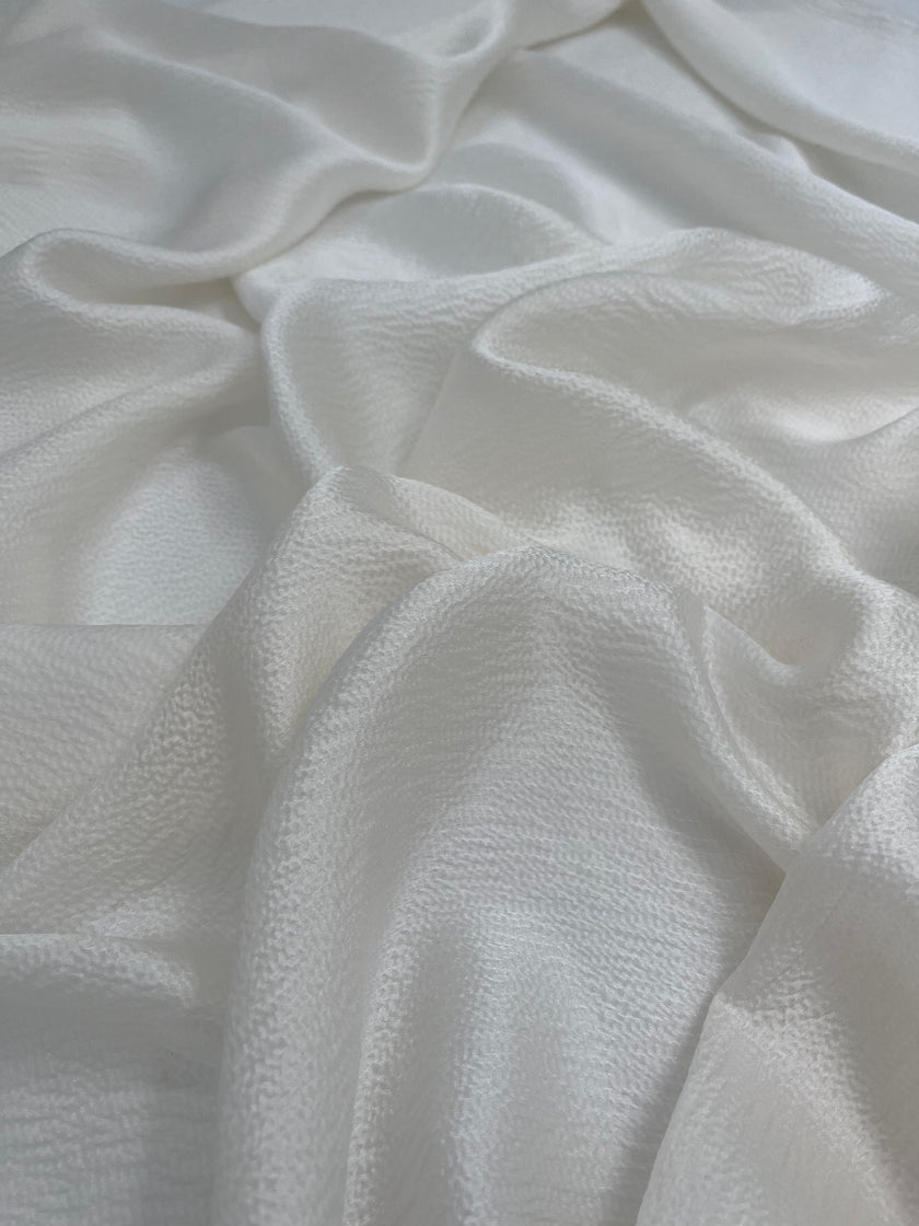 White Crinkle Effect Satin Pure Silk.