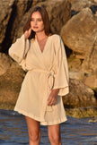 Neutral Stretchy Crinkle Cotton Fabric, Textured Surface, Off White Handwoven.