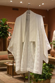 Ecru White Silk Moire For Home Textile Interior Fabrics, Watermark Pattern.