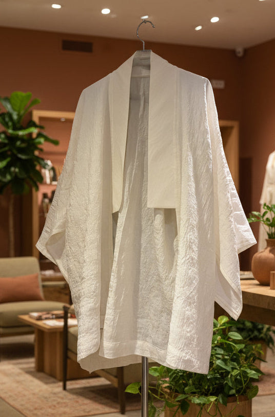 Ecru White Silk Moire For Home Textile Interior Fabrics, Watermark Pattern.