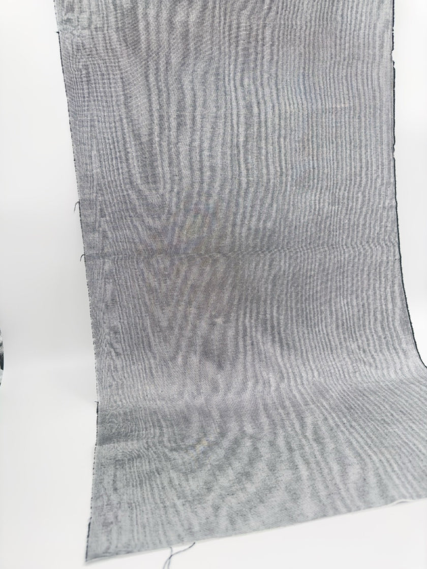 Silver Gray Silk Fabric, Moire Silk Fabric, Silk By The Yard. Watermark Pattern.