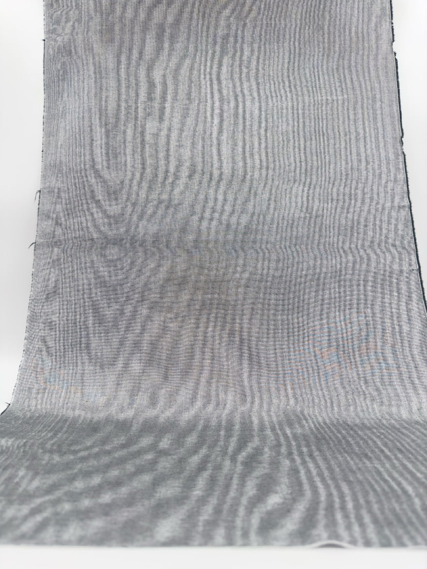 Silver Gray Silk Fabric, Moire Silk Fabric, Silk By The Yard. Watermark Pattern.