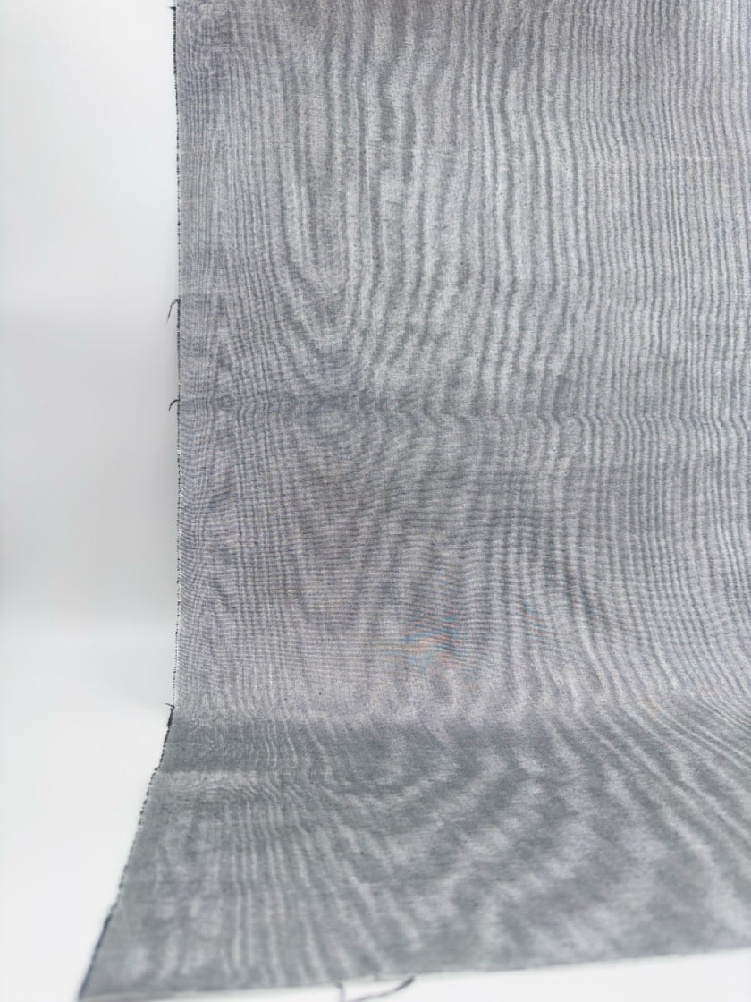 Silver Gray Silk Fabric, Moire Silk Fabric, Silk By The Yard. Watermark Pattern.