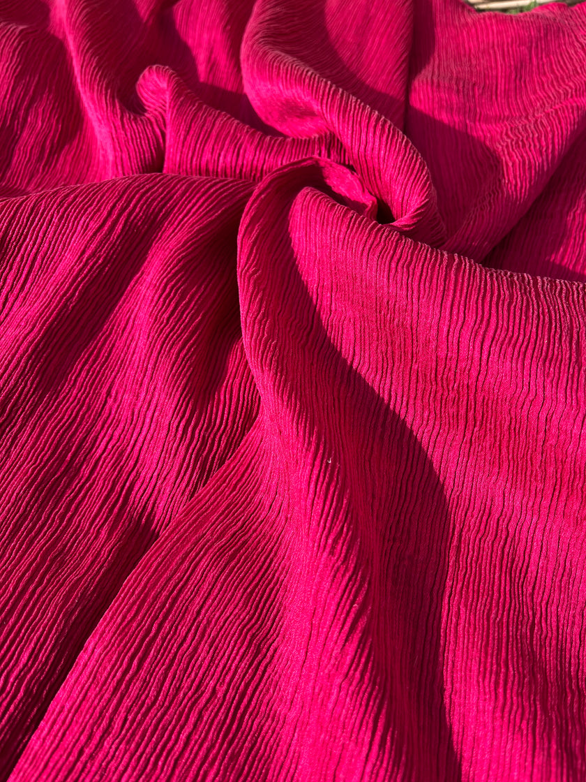 Fuchsia Pink Silk By The Yard, Natural Silk, Mulberry Silk, Crinkle Silk.