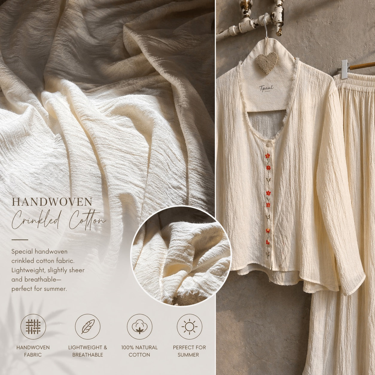 Ivory Unbleached Gauze Organic Cotton Fabric By The Meter.
