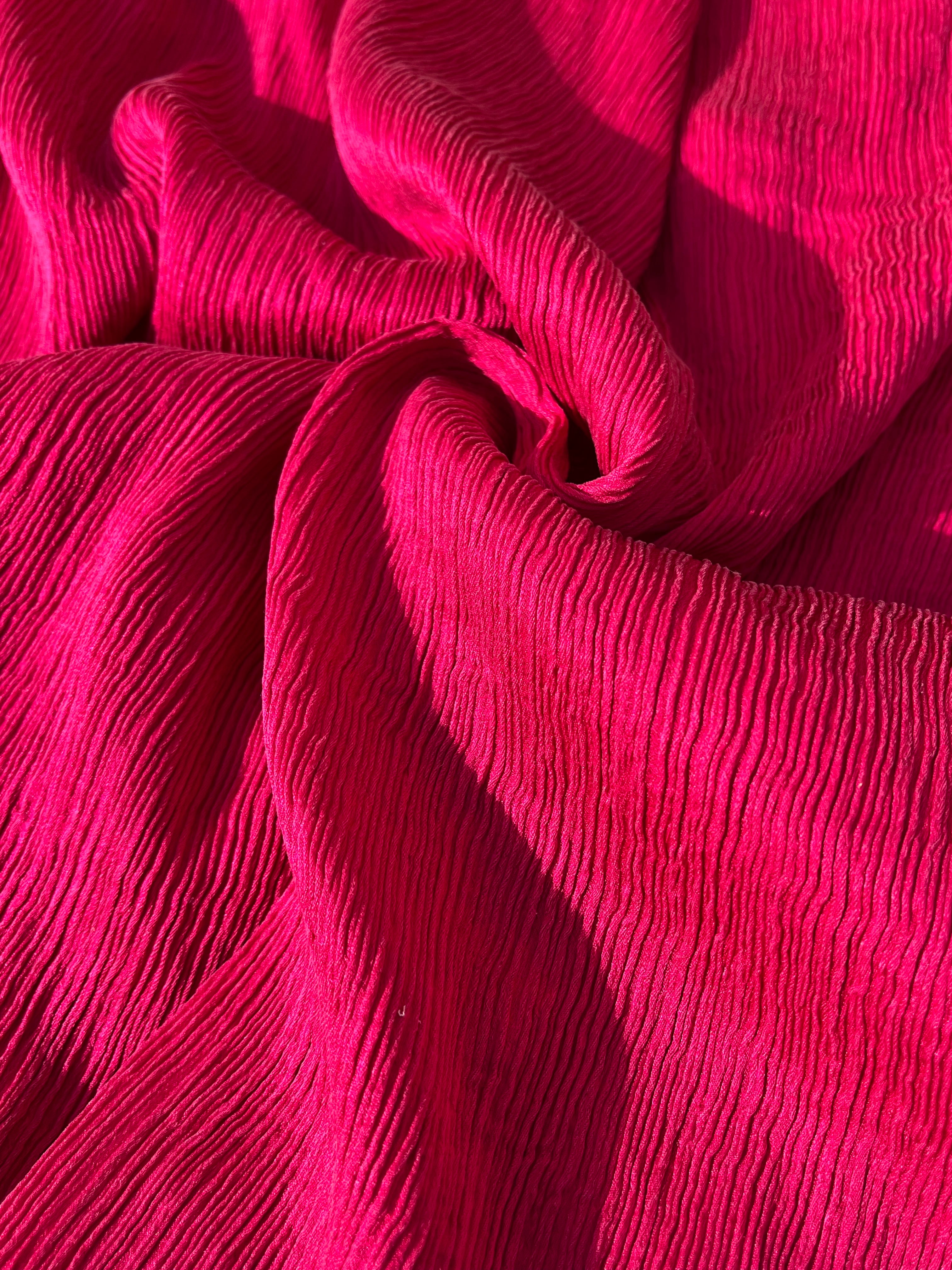 Fuchsia Pink Silk By The Yard, Natural Silk, Mulberry Silk, Crinkle Silk.