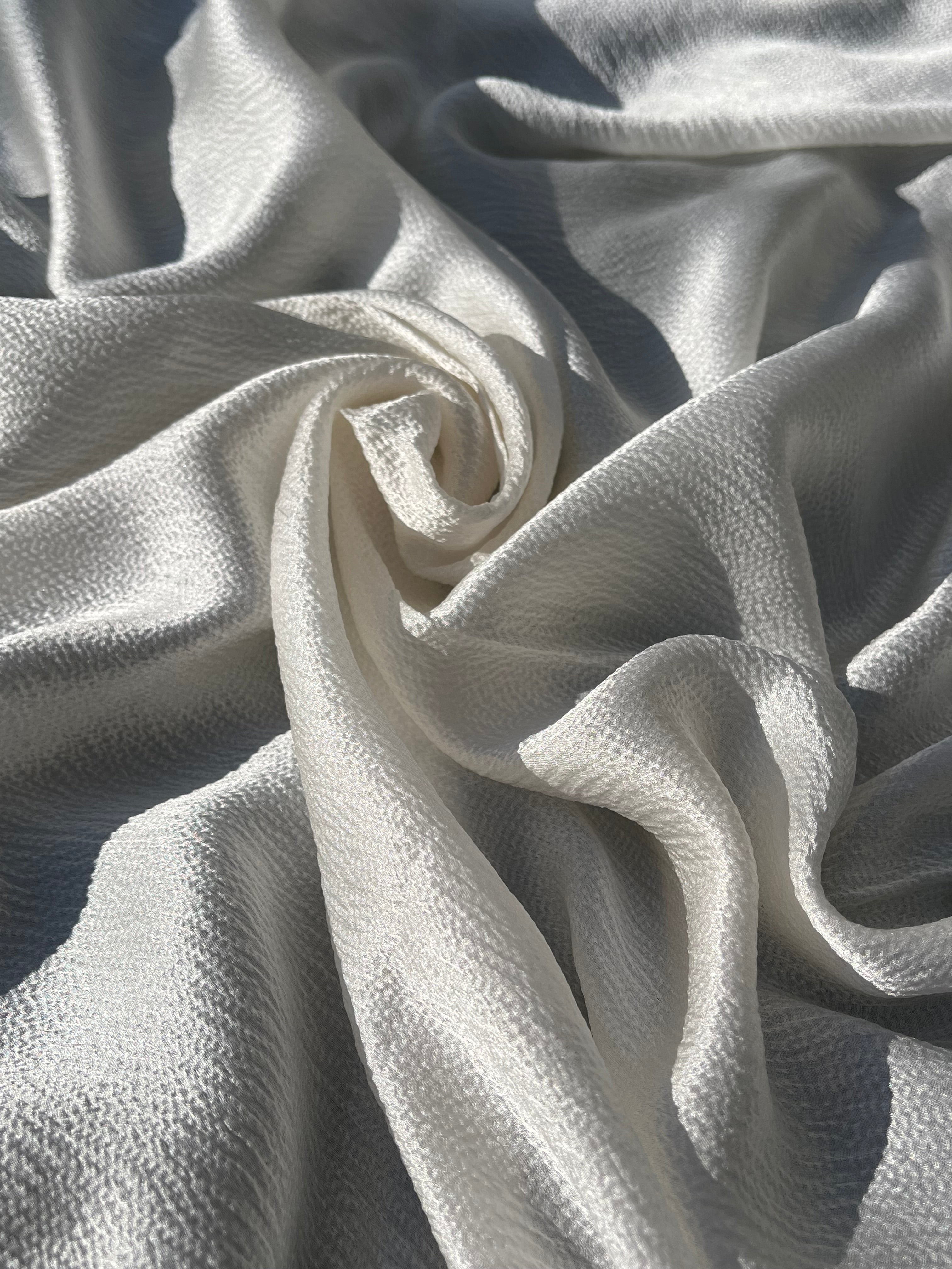 White Crinkle Effect Satin Pure Silk.