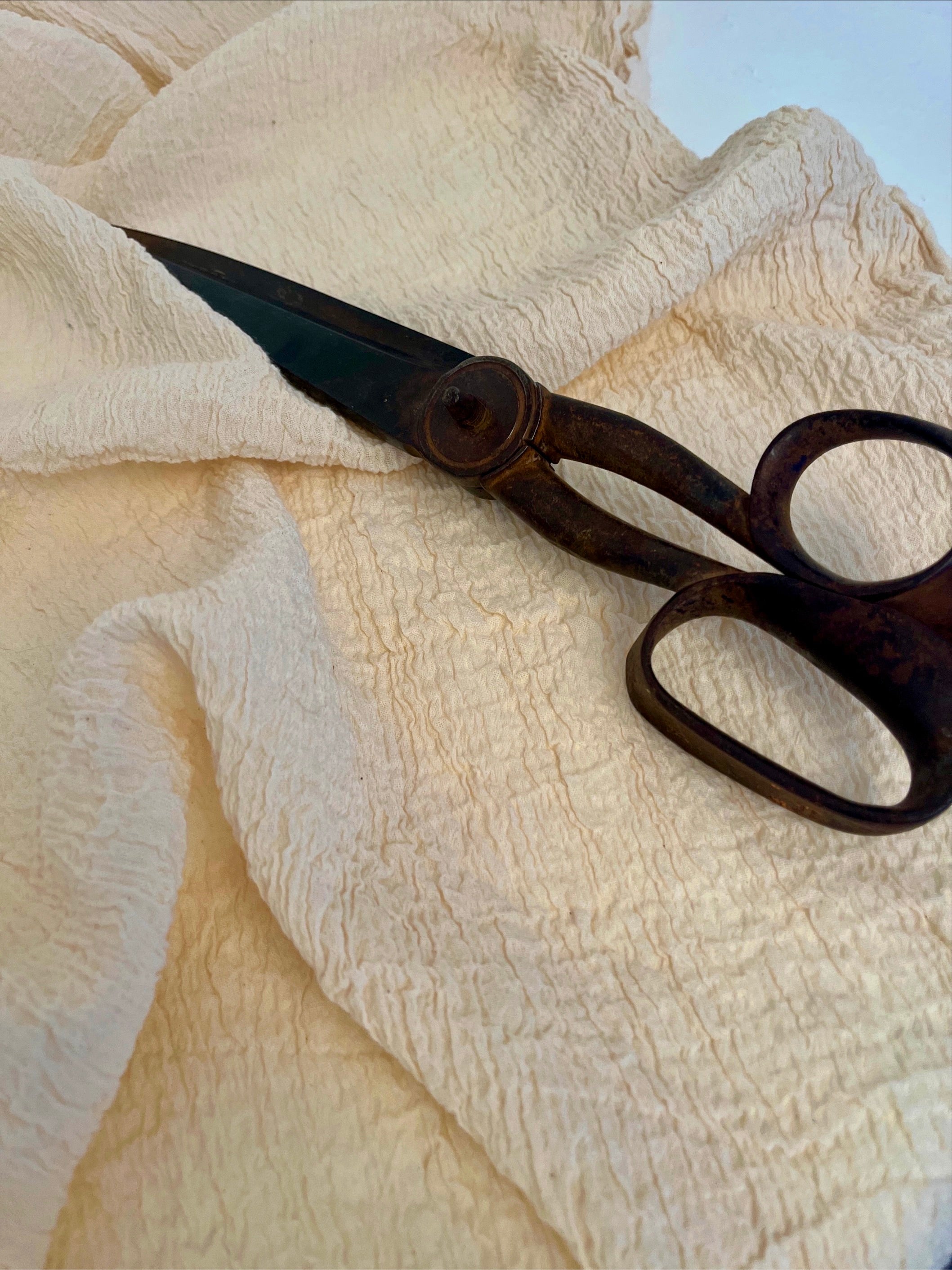 Neutral Stretchy Crinkle Cotton Fabric, Textured Surface, Off White Handwoven.