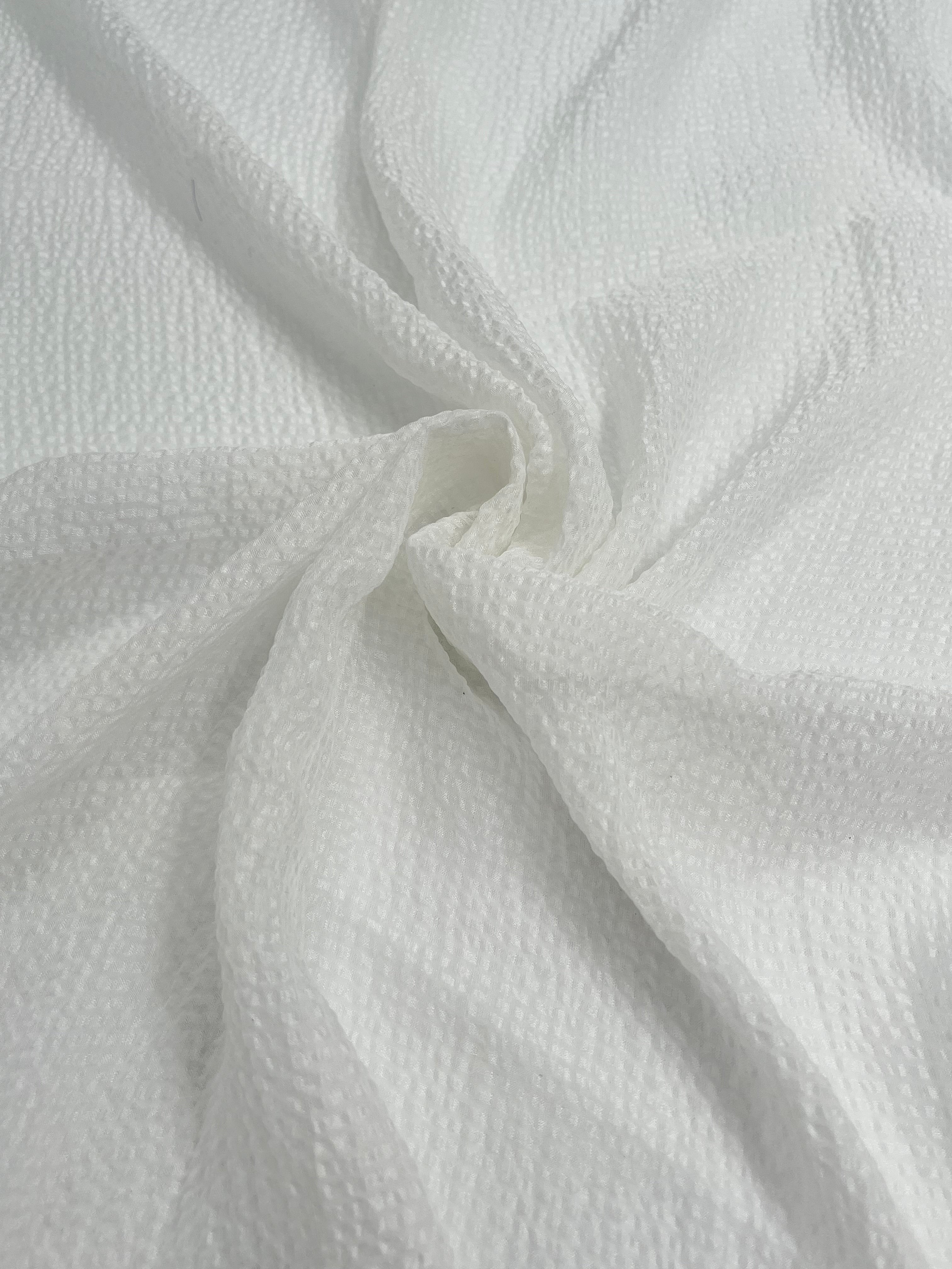 Transparent White Crinkle Effect Satin Pure Silk.