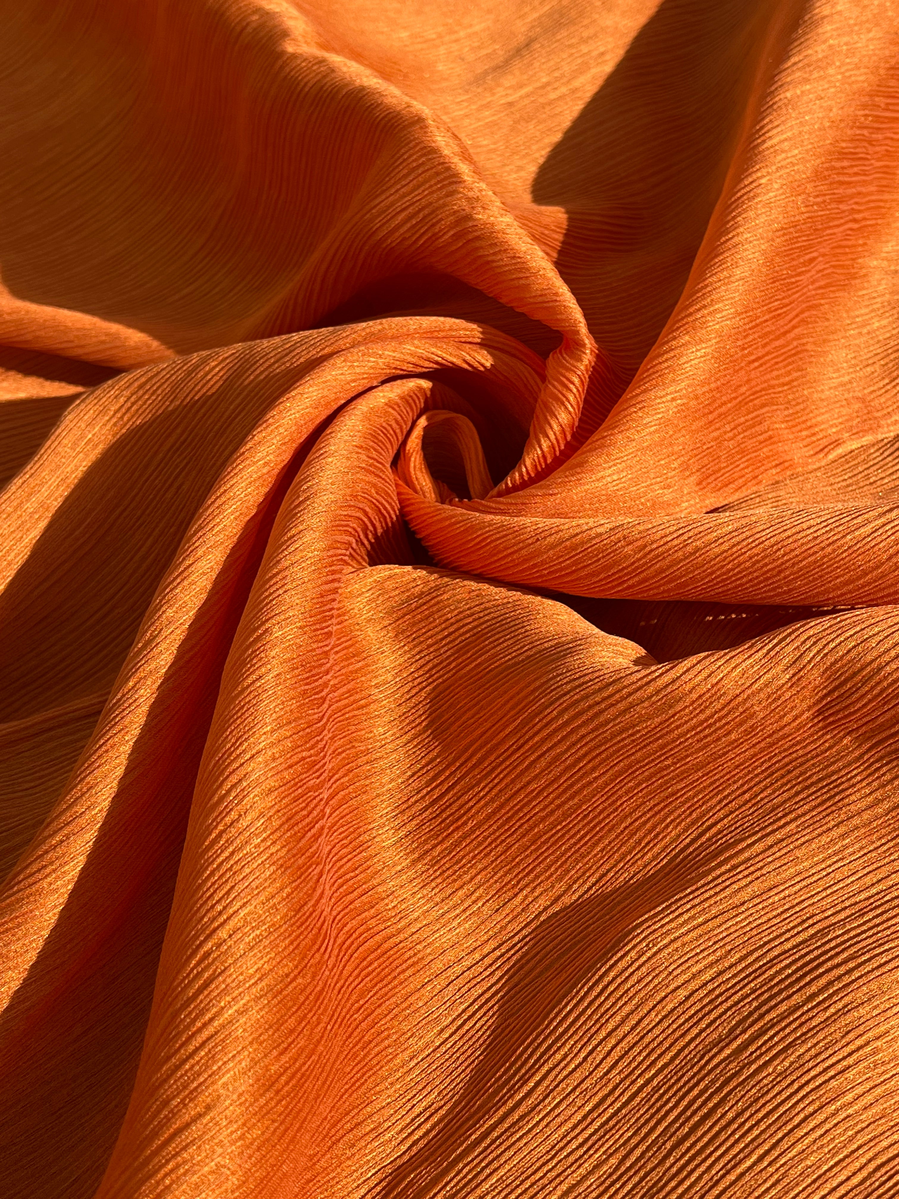 Orange Colour Silk By The Yard, Crinkle Silk.