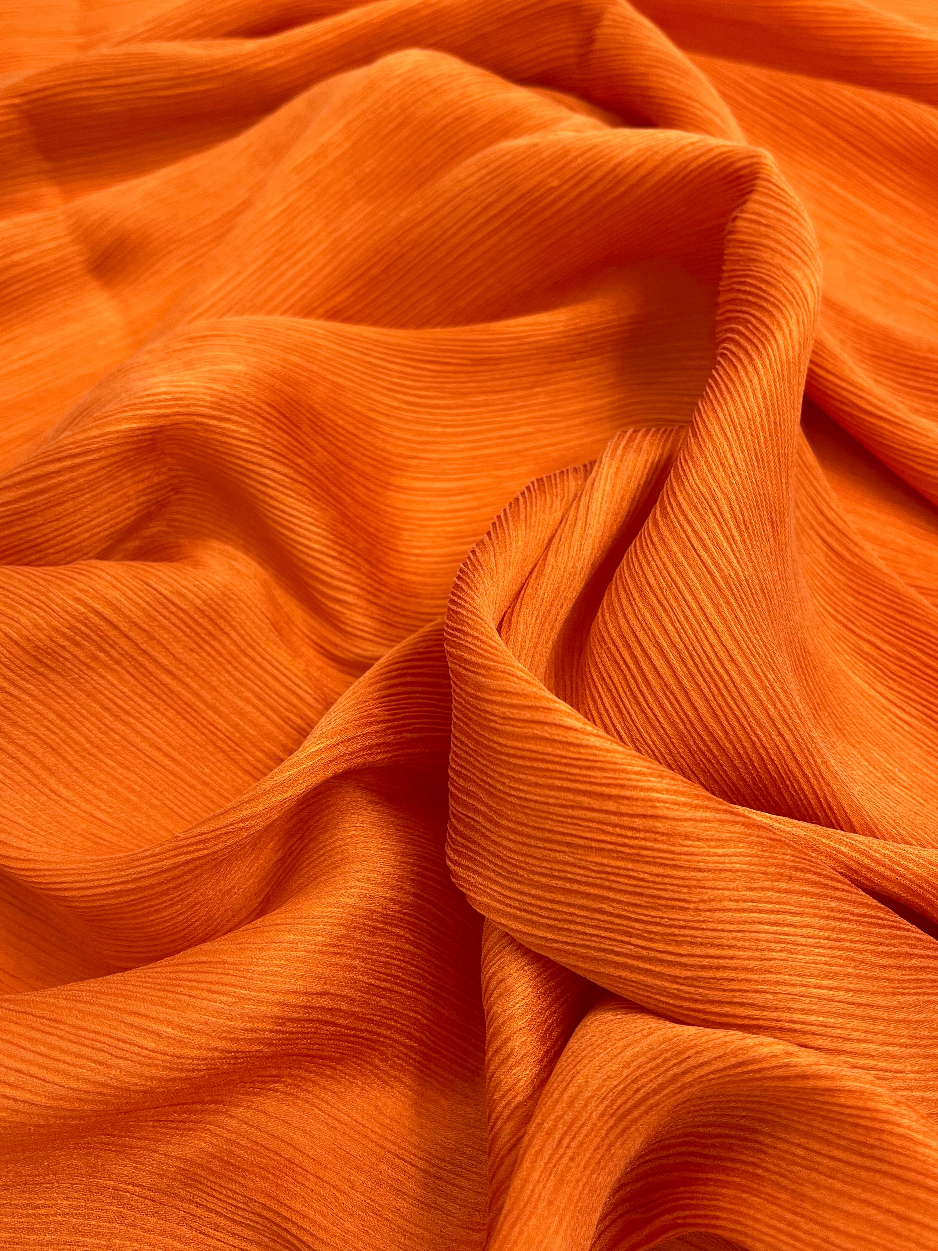 Orange Colour Silk By The Yard, Crinkle Silk.