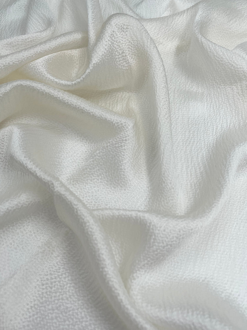 White Crinkle Effect Satin Pure Silk.