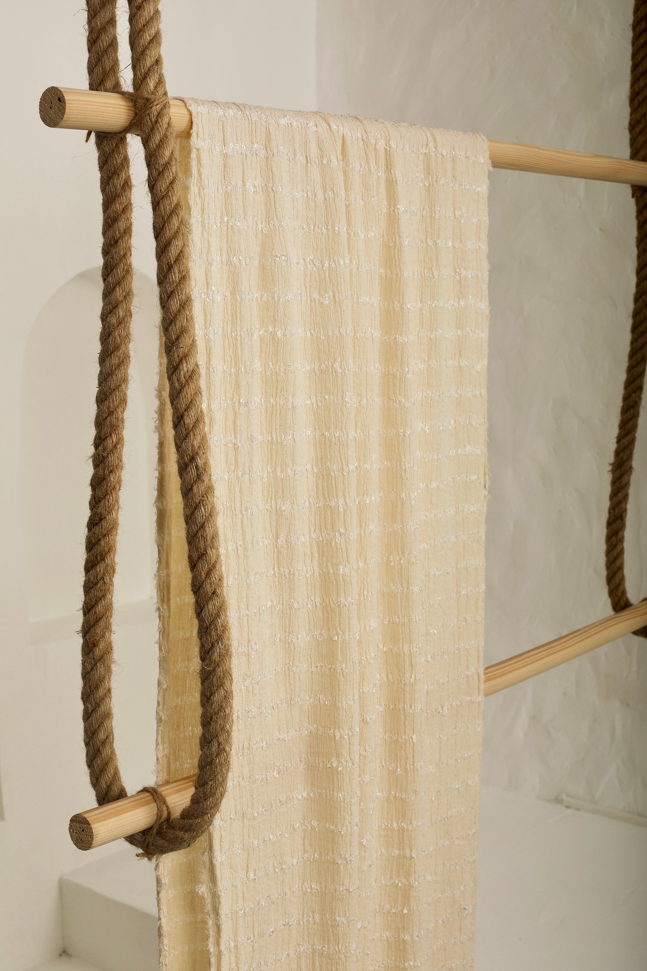 Neutral Textured Cotton Stretchy Crinkle Fabric.