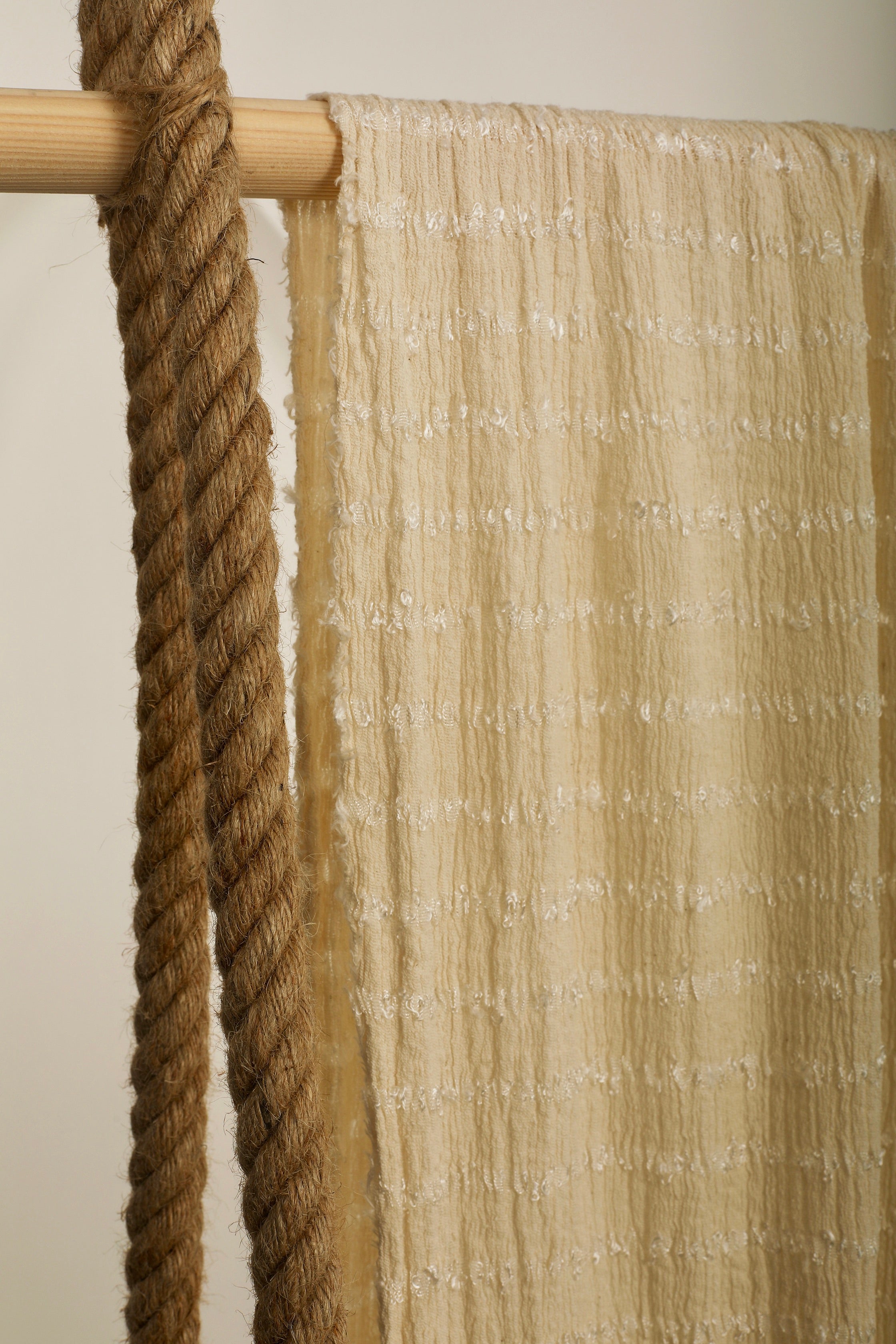 Neutral Textured Cotton Stretchy Crinkle Fabric.