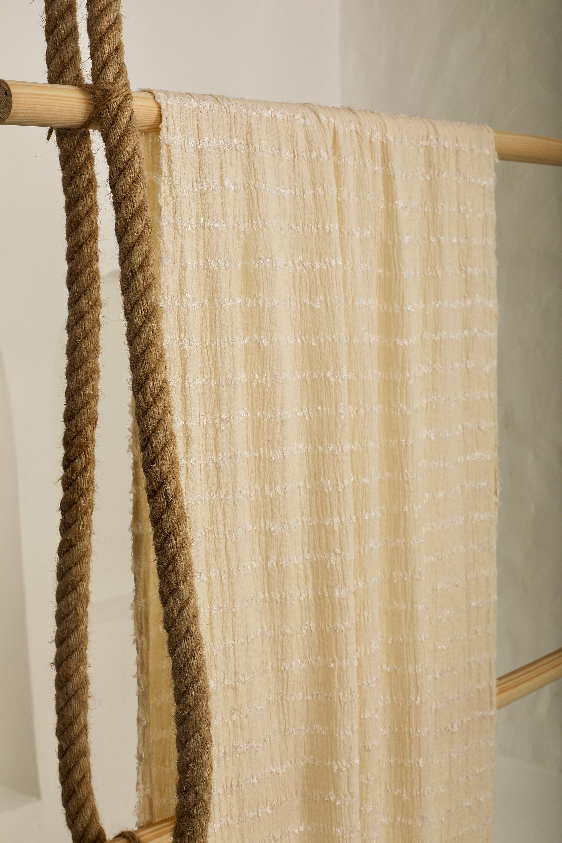 Neutral Textured Cotton Stretchy Crinkle Fabric.