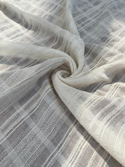 Embroidered Striped Shantung Textured Cotton Fabric – 100% Organic Cotton