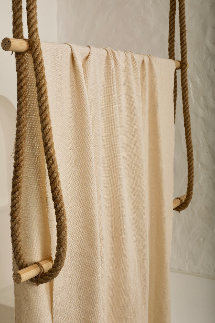Heavy Weight Organic Cotton Open Weave Sewing Fabric, Natural Undyed, Wide Width 240 cm.