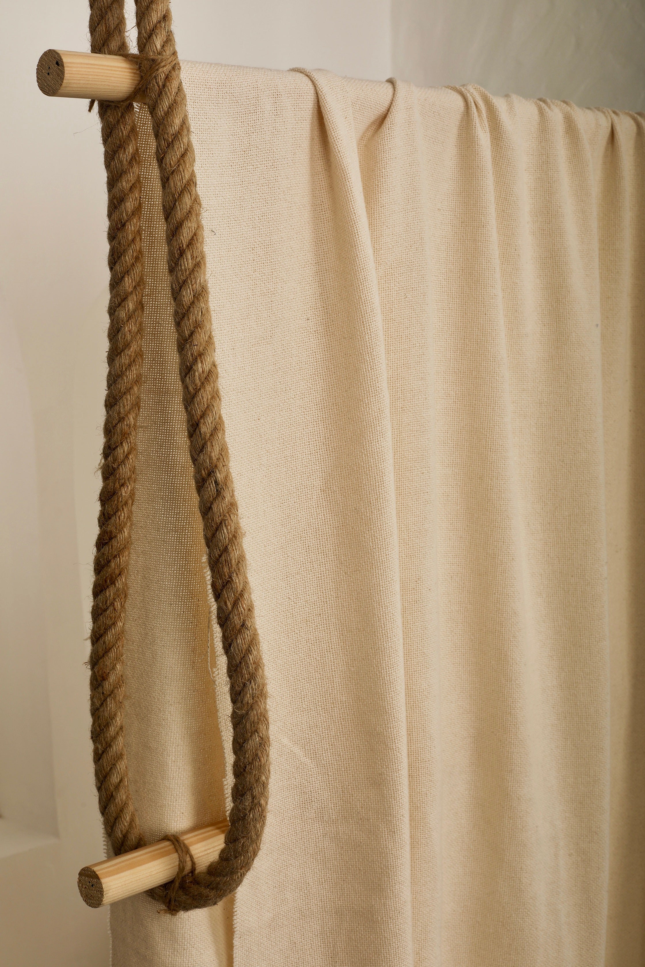Heavy Weight Organic Cotton Open Weave Sewing Fabric, Natural Undyed, Wide Width 240 cm.
