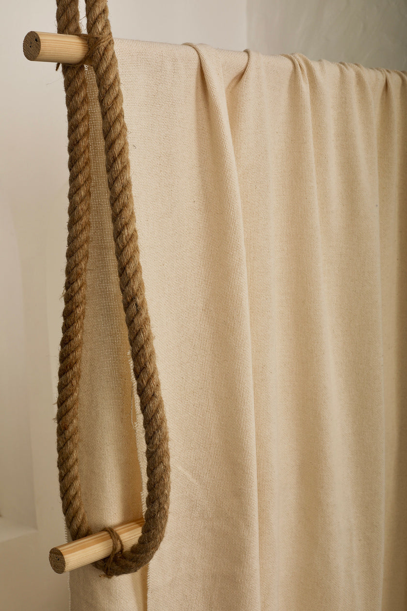 Heavy Weight Organic Cotton Open Weave Sewing Fabric, Natural Undyed, Wide Width 240 cm.