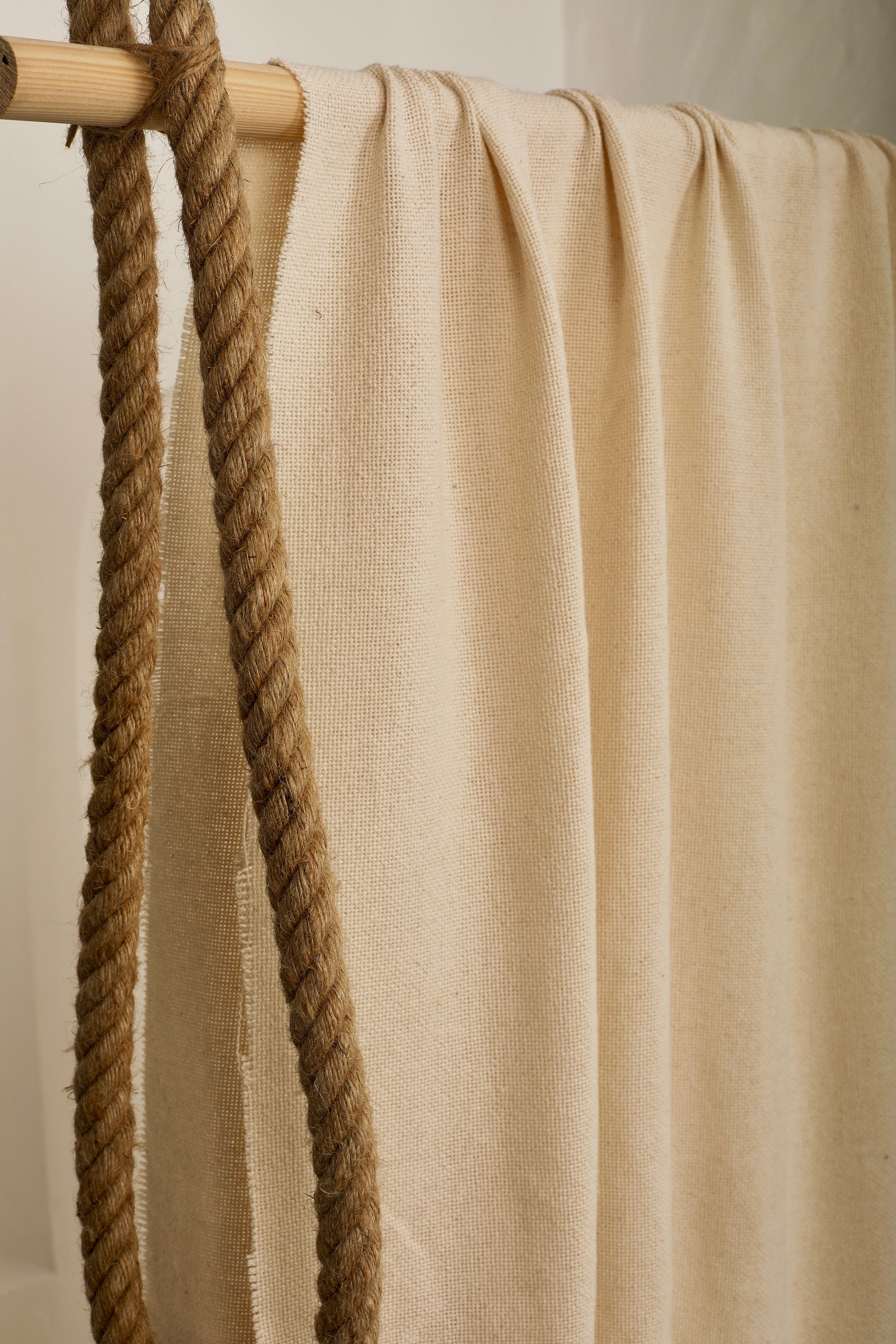 Heavy Weight Organic Cotton Open Weave Sewing Fabric, Natural Undyed, Wide Width 240 cm.