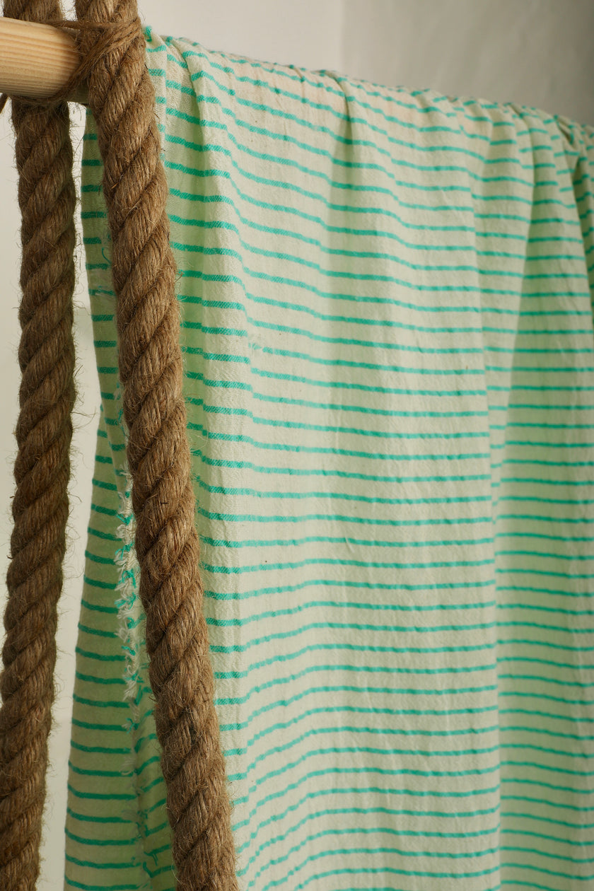Mint Green Striped Neutral Organic Cotton Fabric By The Meter.