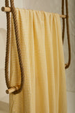Yellow Striped Organic Cotton Fabric By The Meter, Crinkle Fabric With Pin Stripes.