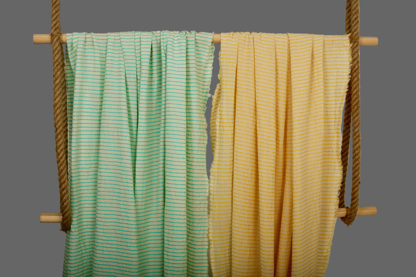 Mint Green Striped Neutral Organic Cotton Fabric By The Meter.