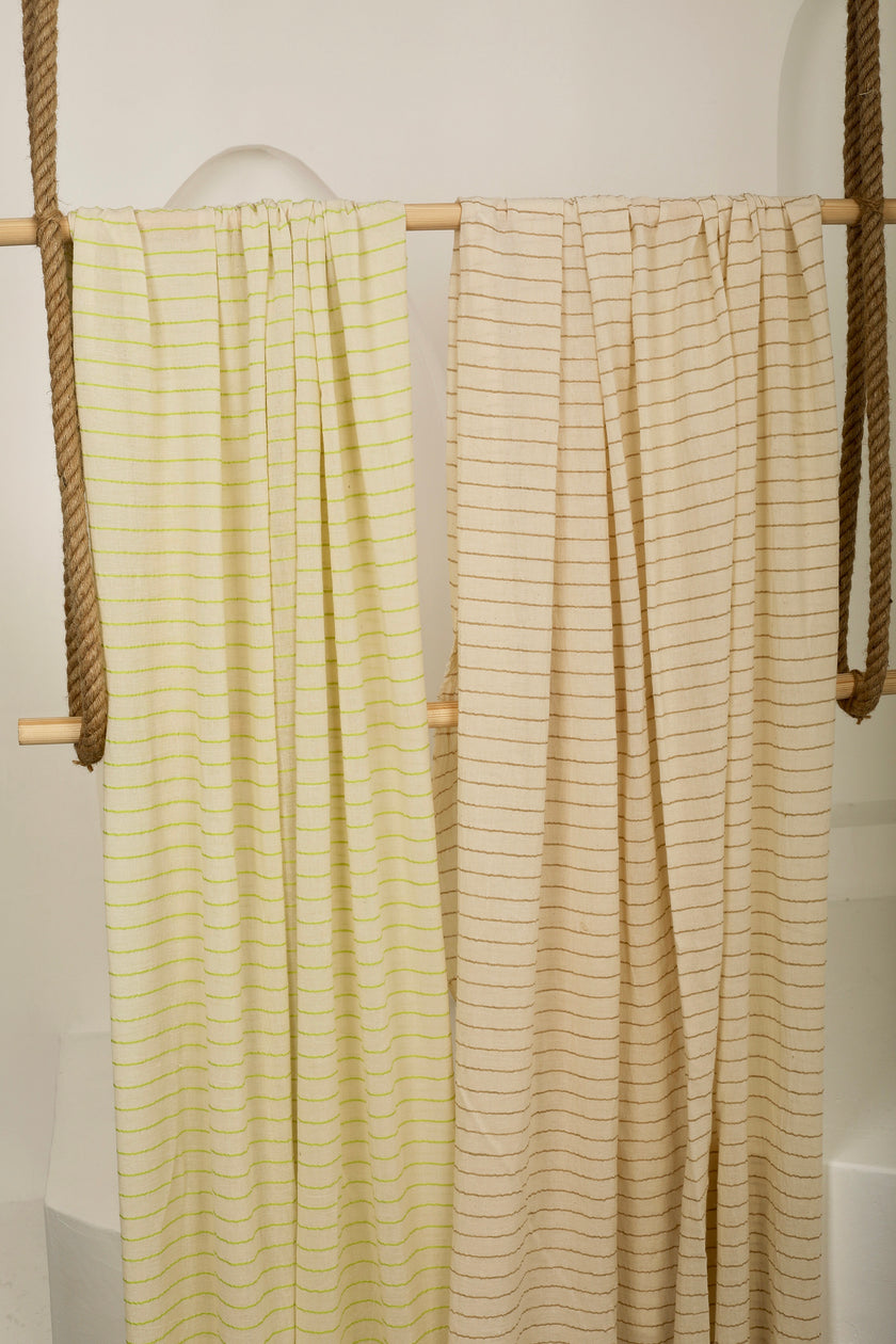 Beige Striped Neutral Organic Cotton Fabric By The Meter.