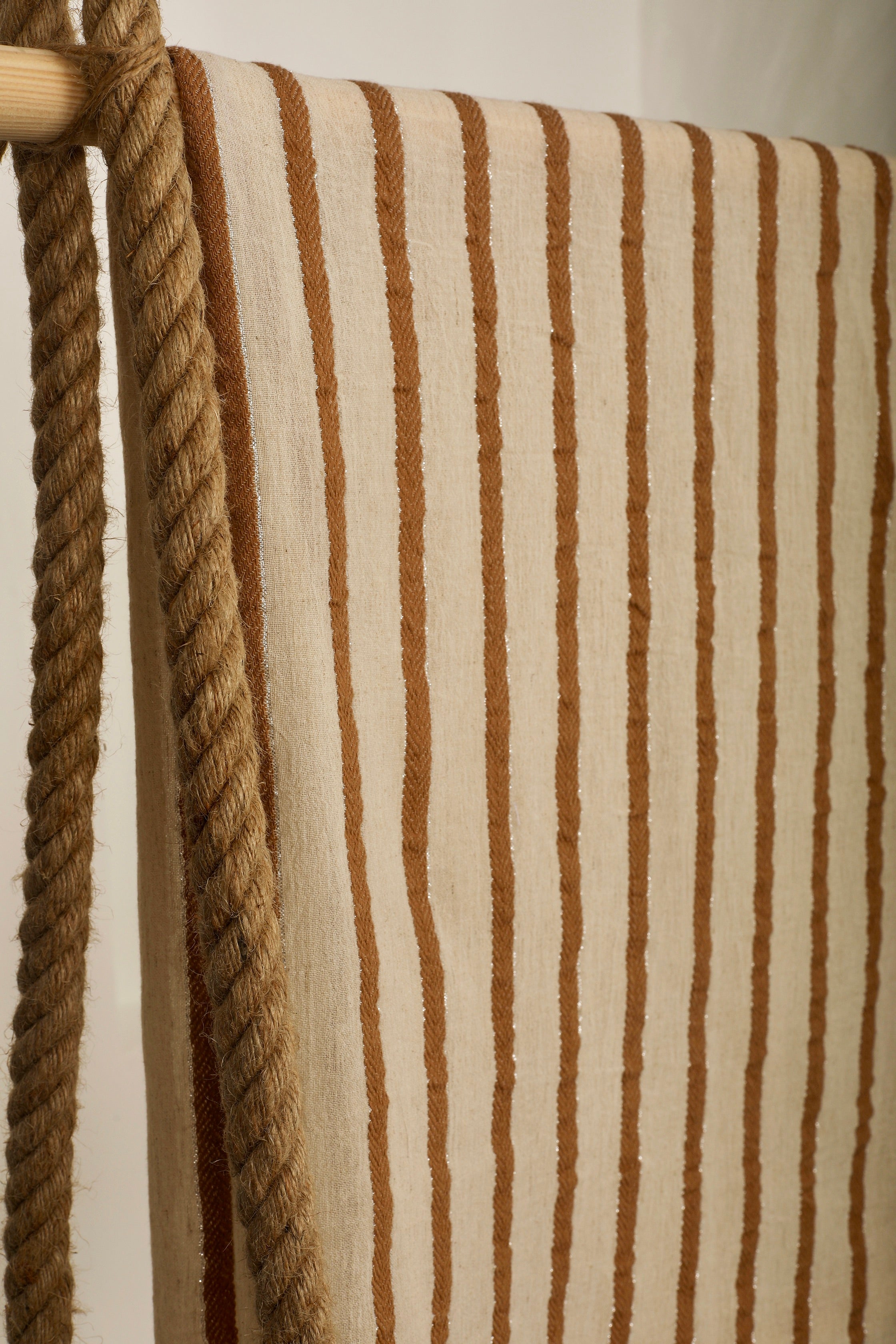 Herringbone Striped Neutral Organic Cotton Double Face Fabric By The Meter.