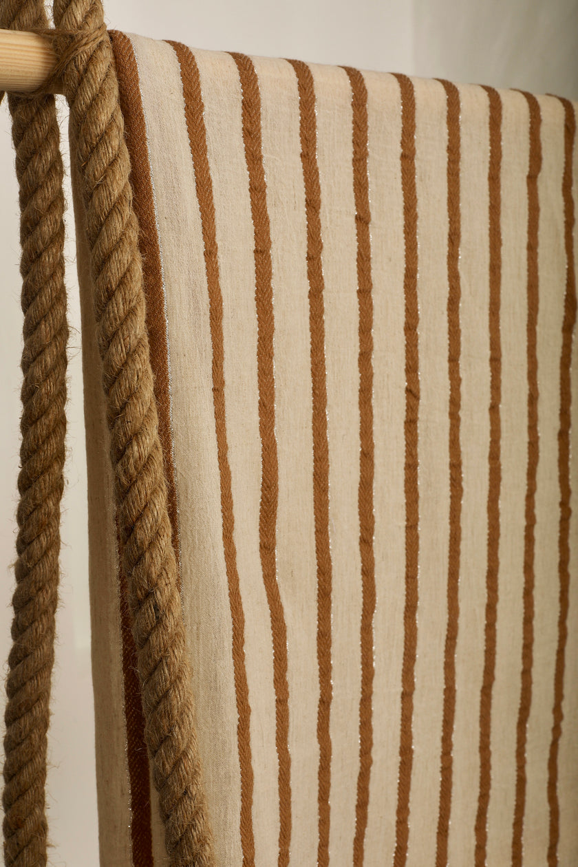 Herringbone Striped Neutral Organic Cotton Double Face Fabric By The Meter.